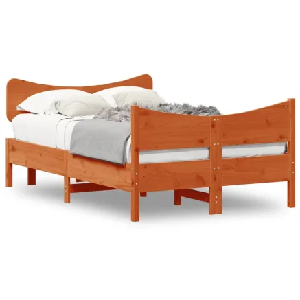 Cadre de lit sans matelas cire marron 120x190cm bois pin massif 2