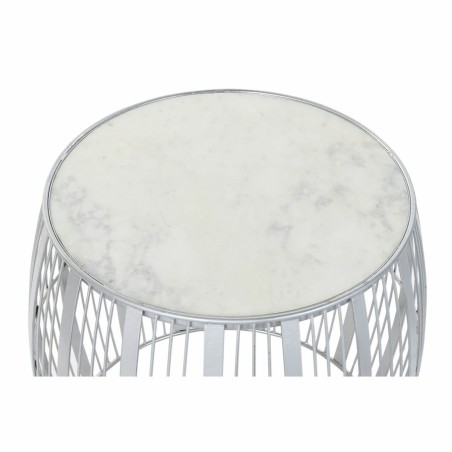 Beistelltisch DKD Home Decor Weiß Marmor Eisen Silberfarben (46 x 46