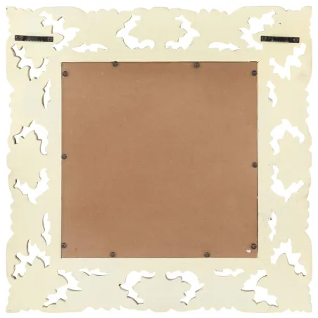 Miroir sculpté à la main Blanc 50x50 cm Bois de manguier massif