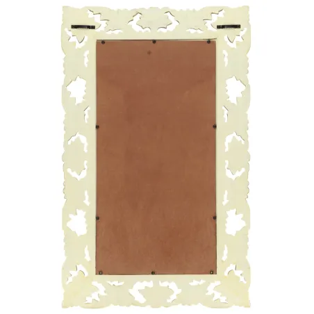 Miroir sculpté à la main Blanc 80x50 cm Bois de manguier massif