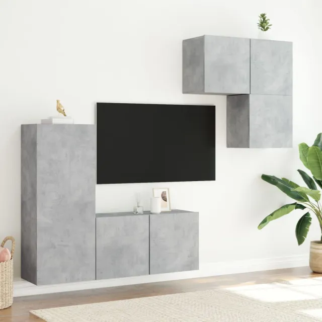 Unités murales TV 4 pcs gris béton bois d'ingénierie