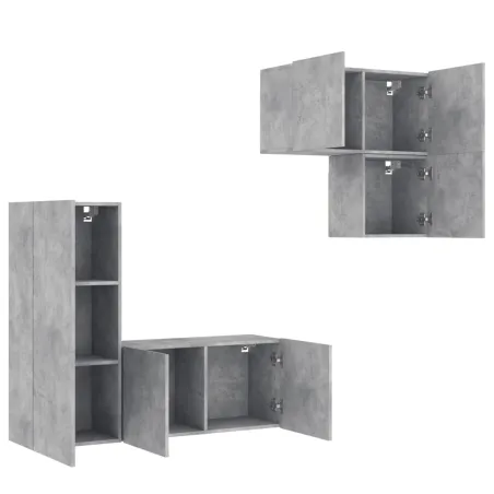 Unités murales TV 4 pcs gris béton bois d'ingénierie