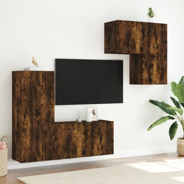 Unités murales TV 4 pcs chêne fumé bois d'ingénierie
