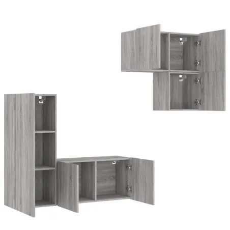 Unités murales TV 4 pcs sonoma gris bois d'ingénierie