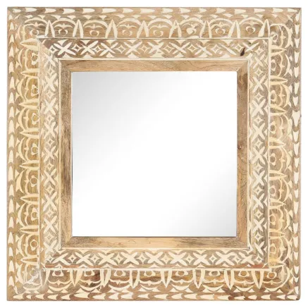 Miroir sculpté à la main 50x50x2,6 cm Bois de manguier solide 2