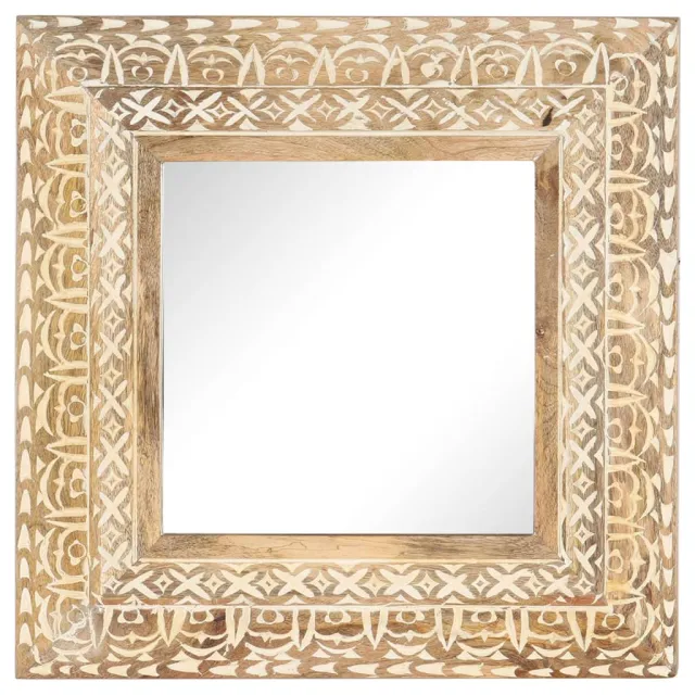 Miroir sculpté à la main 50x50x2,6 cm Bois de manguier solide