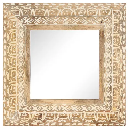 Miroir sculpté à la main 50x50x2,6 cm Bois de manguier solide