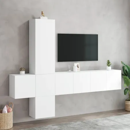 Unités murales TV 5 pcs blanc bois d'ingénierie