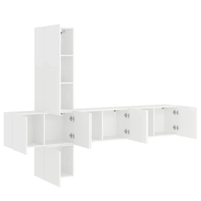 Unités murales TV 5 pcs blanc bois d'ingénierie