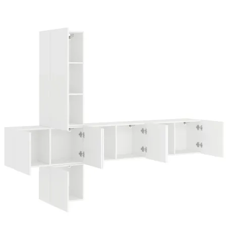 Unités murales TV 5 pcs blanc bois d'ingénierie