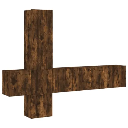 Unités murales TV 5 pcs chêne fumé bois d'ingénierie