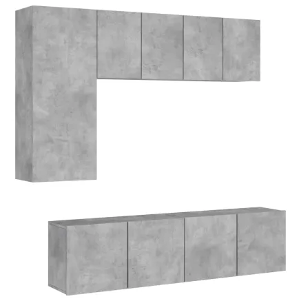 Unités murales TV 5 pcs gris béton bois d'ingénierie 2