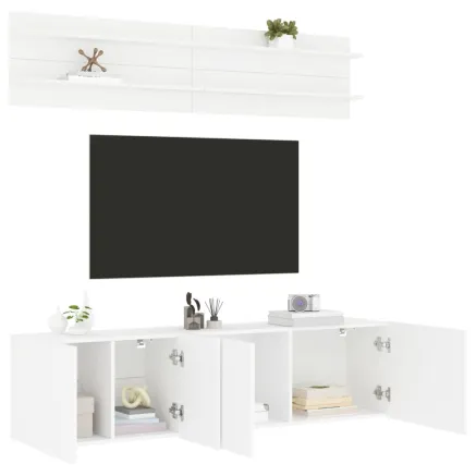 Unités murales TV 6 pcs blanc bois d'ingénierie