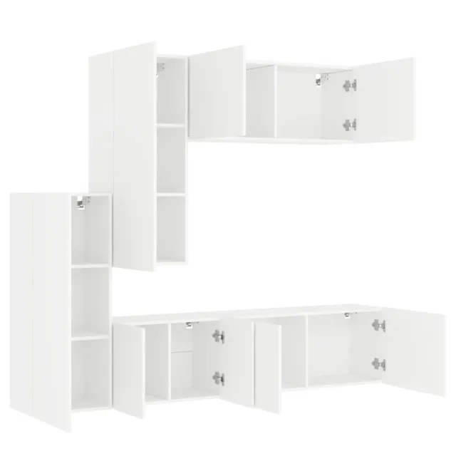 Unités murales TV 5 pcs blanc bois d'ingénierie