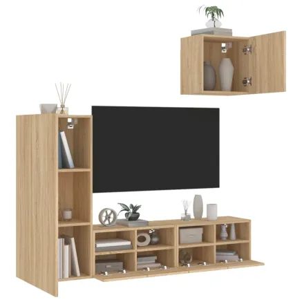 Unités murales TV 4 pcs chêne sonoma bois d'ingénierie