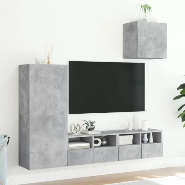Unités murales TV 4 pcs gris béton bois d'ingénierie