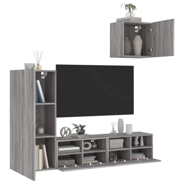 Unités murales TV 4 pcs sonoma gris bois d'ingénierie