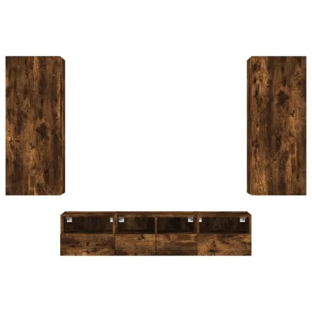 Unités murales TV 5 pcs chêne fumé bois d'ingénierie