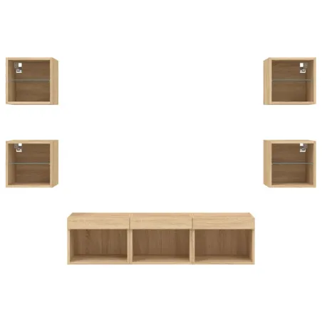 Unités murales TV avec LED 7 pcs chêne sonoma bois d'ingénierie
