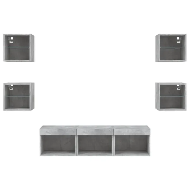 Unités murales TV avec LED 7 pcs gris béton bois d'ingénierie