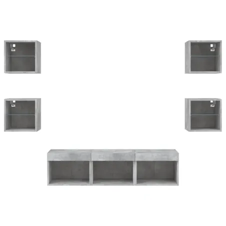 Unités murales TV avec LED 7 pcs gris béton bois d'ingénierie