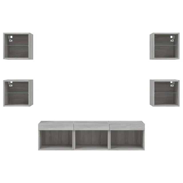 Unités murales TV avec LED 7 pcs gris sonoma bois d'ingénierie