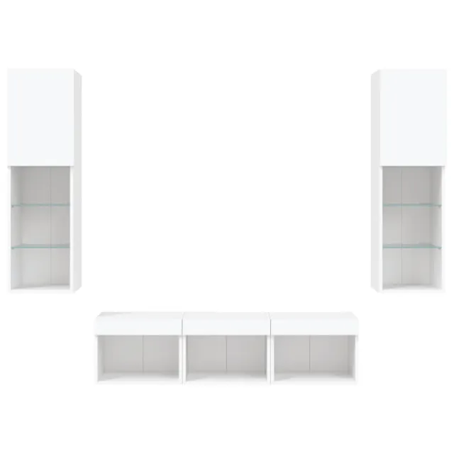 Unités murales TV avec LED 5 pcs blanc bois d'ingénierie