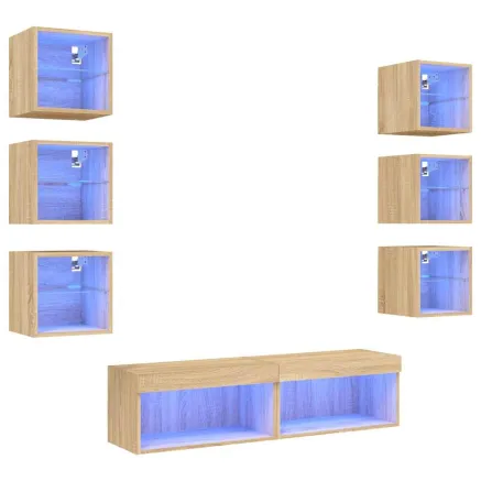 Unités murales TV avec LED 8 pcs chêne sonoma bois d'ingénierie 2