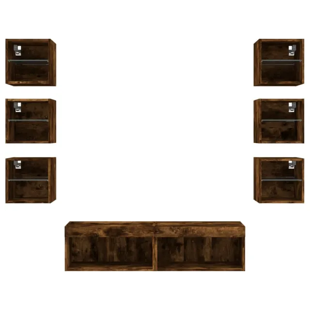 Unités murales TV avec LED 8 pcs chêne fumé bois d'ingénierie