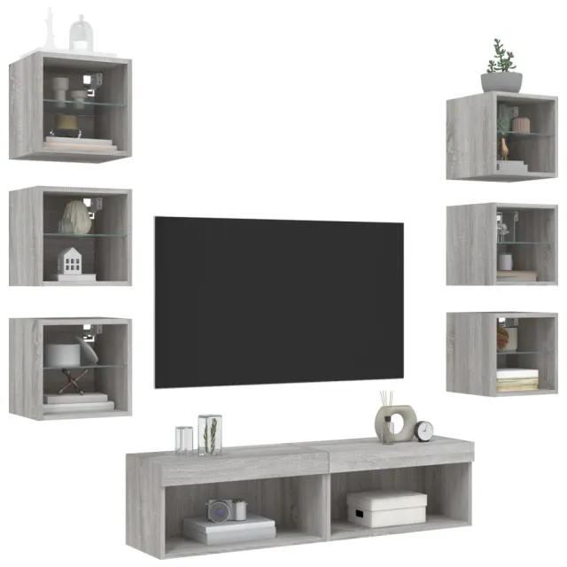 Unités murales TV avec LED 8 pcs gris sonoma bois d'ingénierie