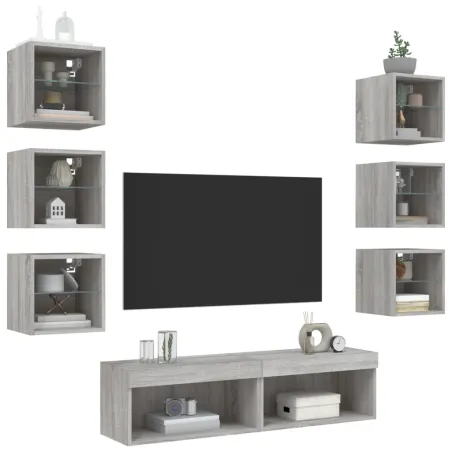 Unités murales TV avec LED 8 pcs gris sonoma bois d'ingénierie