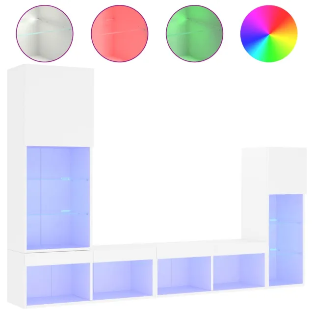 Unités murales TV avec LED 4 pcs blanc bois d'ingénierie