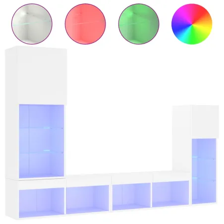 Unités murales TV avec LED 4 pcs blanc bois d'ingénierie