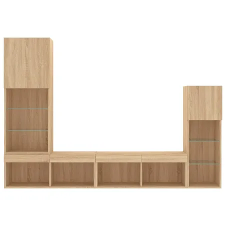 Unités murales TV avec LED 4 pcs chêne sonoma bois d'ingénierie