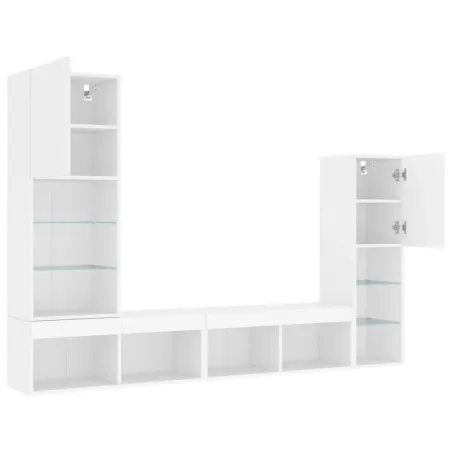 Unités murales TV avec LED 4 pcs blanc bois d'ingénierie