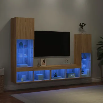 Unités murales TV avec LED 4 pcs chêne sonoma bois d'ingénierie