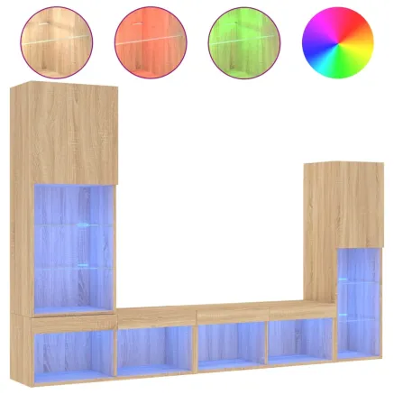 Unités murales TV avec LED 4 pcs chêne sonoma bois d'ingénierie 2