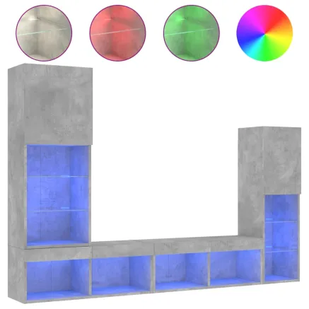 Unités murales TV avec LED 4 pcs gris béton bois d'ingénierie 2