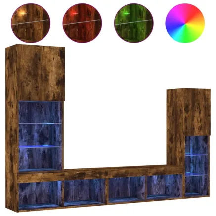 Unités murales TV avec LED 4 pcs chêne fumé bois d'ingénierie 2