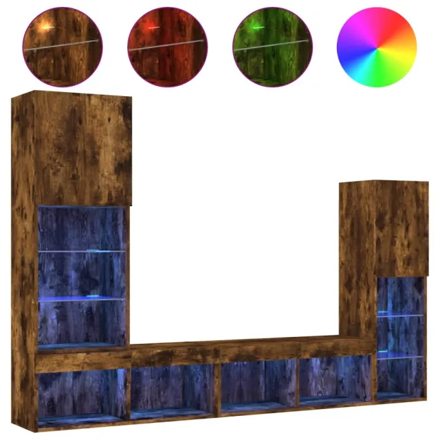 Unités murales TV avec LED 4 pcs chêne fumé bois d'ingénierie