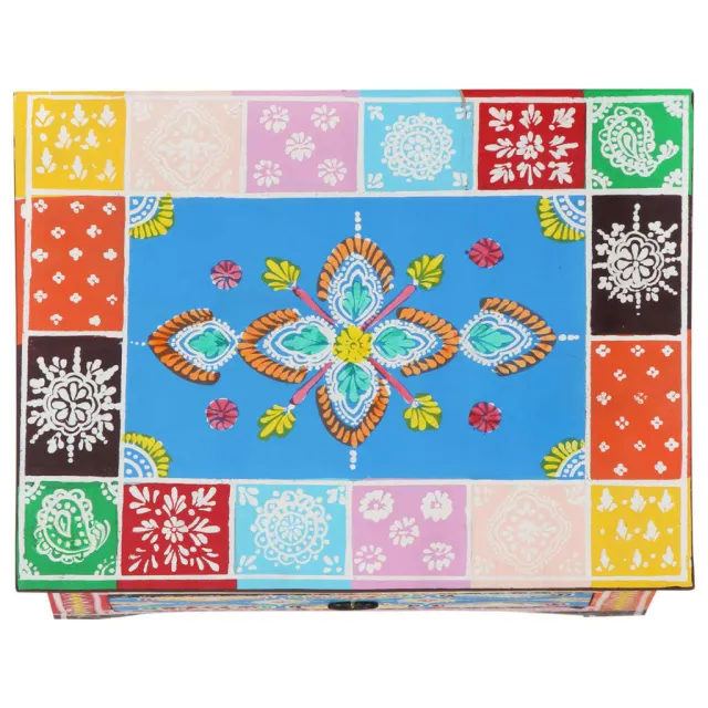 Table de chevet peinte à la main 40x30x50 cm Bois de manguier