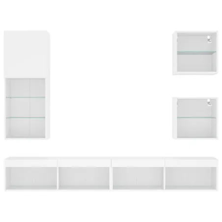 Unités murales TV avec LED 5 pcs blanc bois d'ingénierie