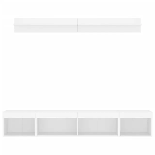 Unités murales TV avec LED 5 pcs blanc bois d'ingénierie