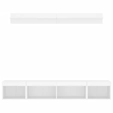 Unités murales TV avec LED 5 pcs blanc bois d'ingénierie