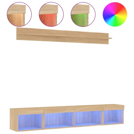 Unités murales TV avec LED 5 pcs chêne sonoma bois d'ingénierie