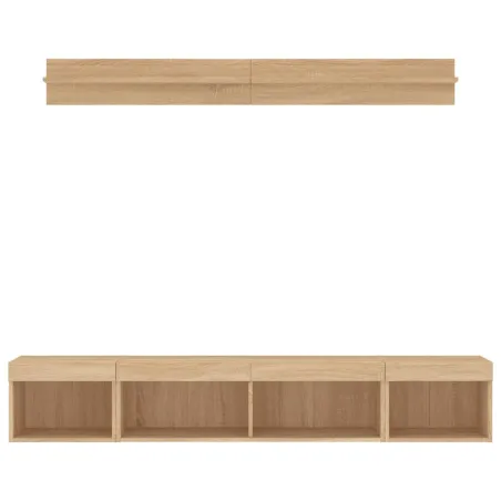Unités murales TV avec LED 5 pcs chêne sonoma bois d'ingénierie
