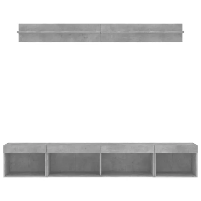 Unités murales TV avec LED 5 pcs gris béton bois d'ingénierie