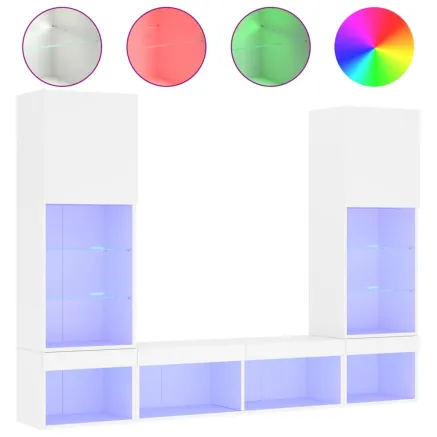 Unités murales TV avec LED 5 pcs blanc bois d'ingénierie 2