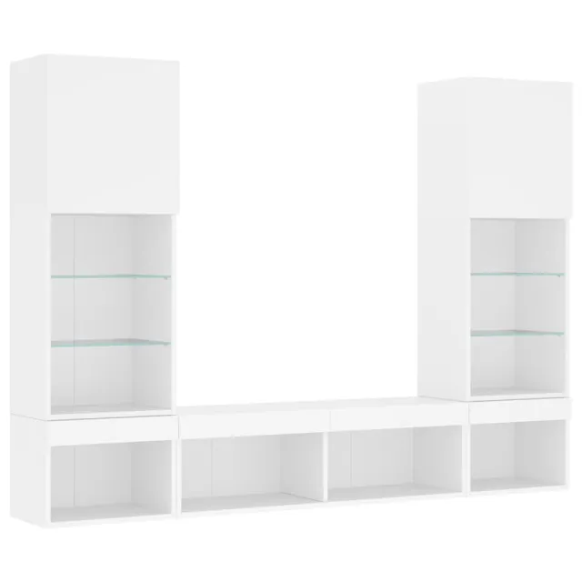 Unités murales TV avec LED 5 pcs blanc bois d'ingénierie