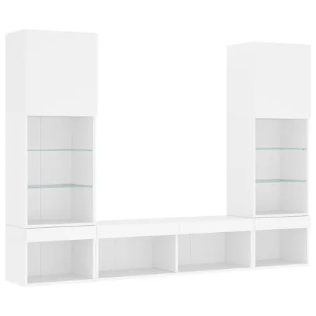 Unités murales TV avec LED 5 pcs blanc bois d'ingénierie